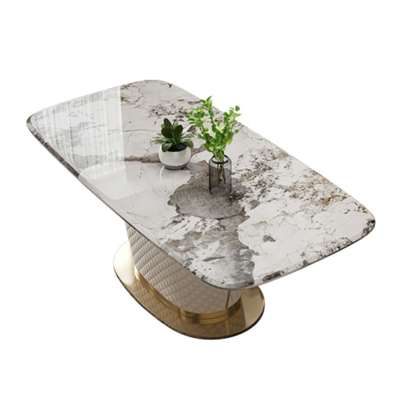 Rectangle Pedestal Dinette Table Traditional Luxury Faux Marble Dinner Room Table