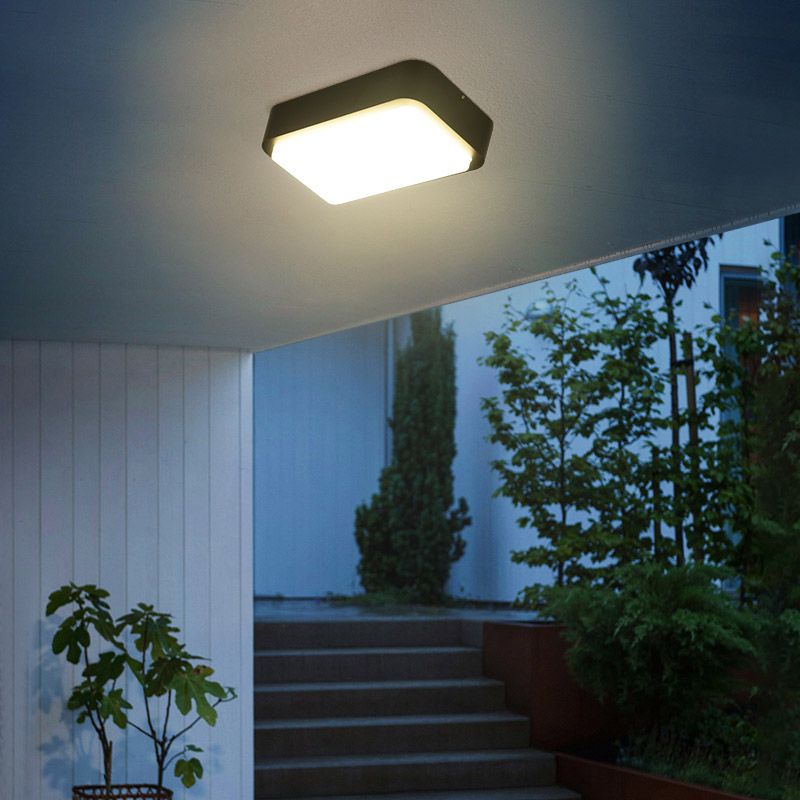 Geometric Flush Mount Light Plastic Shade Waterproof Ceiling Lamp for Courtyard Balcony