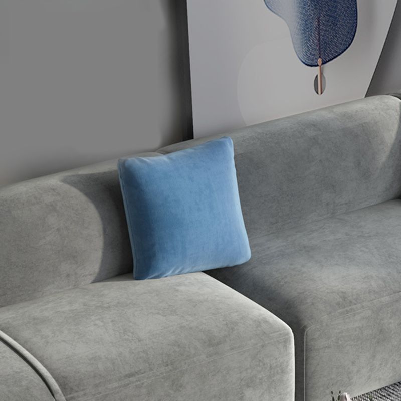 Gray Velvet Sofa with Chaise 68.9 " D Square Arm Sofa with Pillows