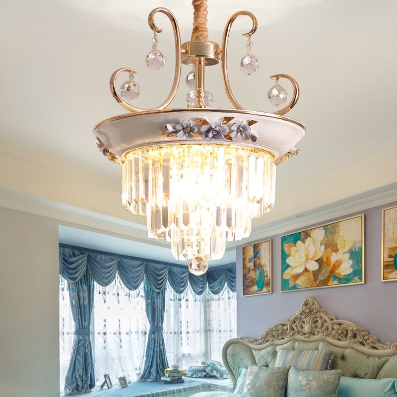 3 Bulbs Tiered Ceiling Chandelier Modernism Crystal Hanging Pendant Light in White/Green