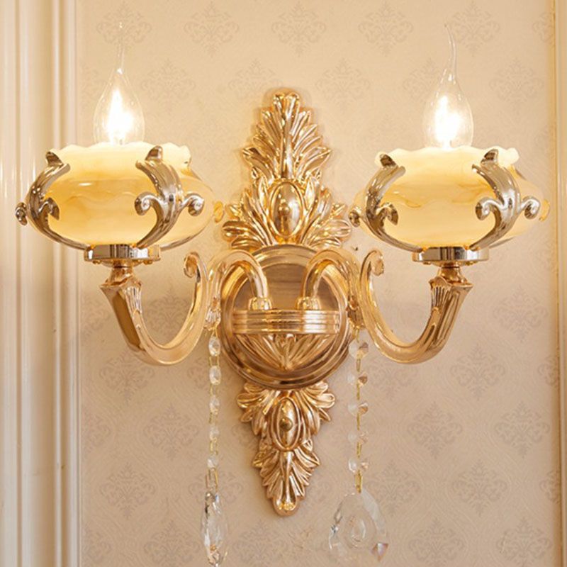 Glazen bloem wandmontage licht modernistische gouden wandlamp sconce met kristaldruppel