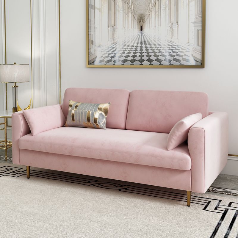 Contemporary Cushions Standard Sofa Velvet Tuxedo Arm Sofa with Pillows