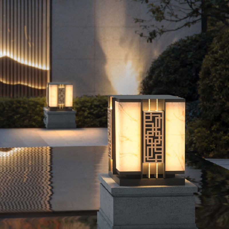 Rectangle Shape Metal Waterproof Pillar Lamp Modern 1 Light Outdoor Light in Black