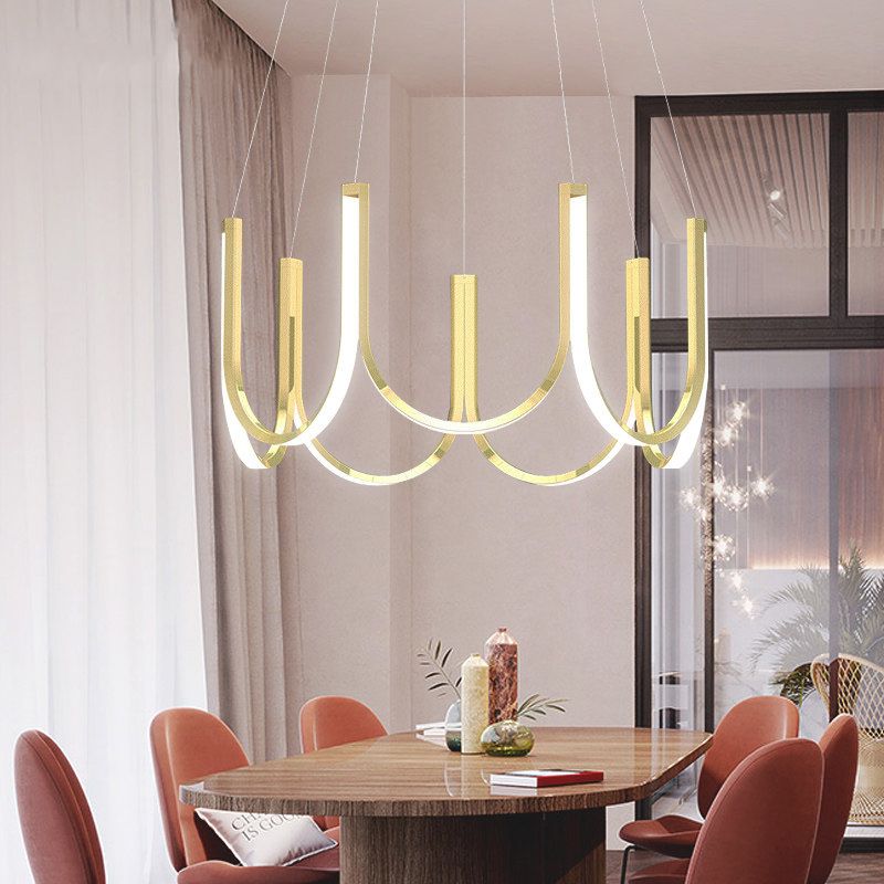 Contemporary Symmetrical Curves Chandelier Lights Aluminum Pendant Ceiling Lights for Living Room