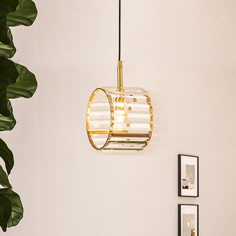 Brass Mini Wristband Pendulum Light Simple Crystal Prism Single Dining Table Hanging Lamp Kit