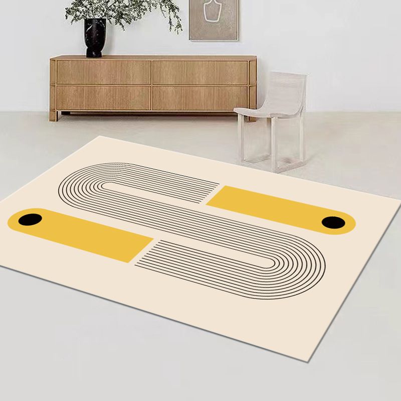 Beige Modern Area Rug Polyester Striped Carpet Non-Slip Indoor Rug for Living Room