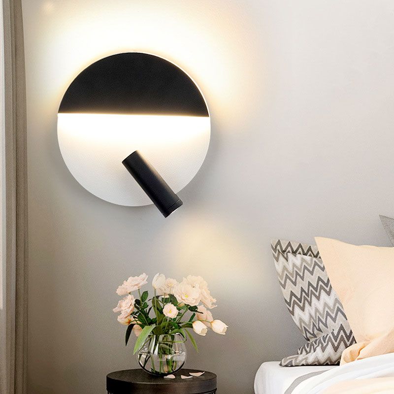 Black/White Round Wall Lamp LED Modern Simple Metallic Wall Light with Spotlight