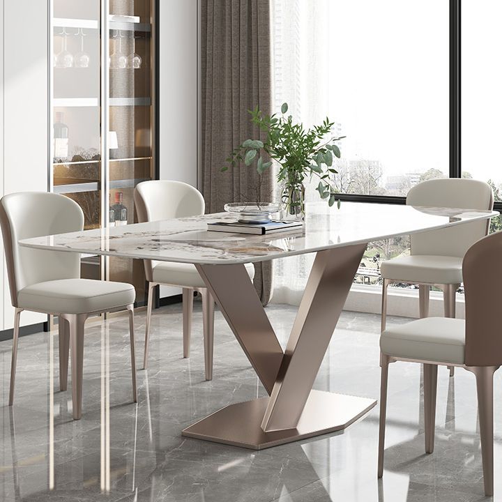 Modern Kitchen Dining Room Set with  Sintered Stone Top and Gold Base Dining Furniture Set