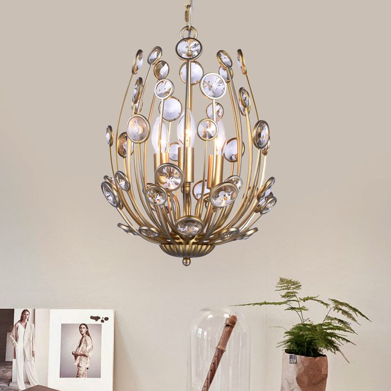 Flower Crystal Ceiling Light Rustic 3 Lights Dining Room Chandelier Light with Champagne Arm