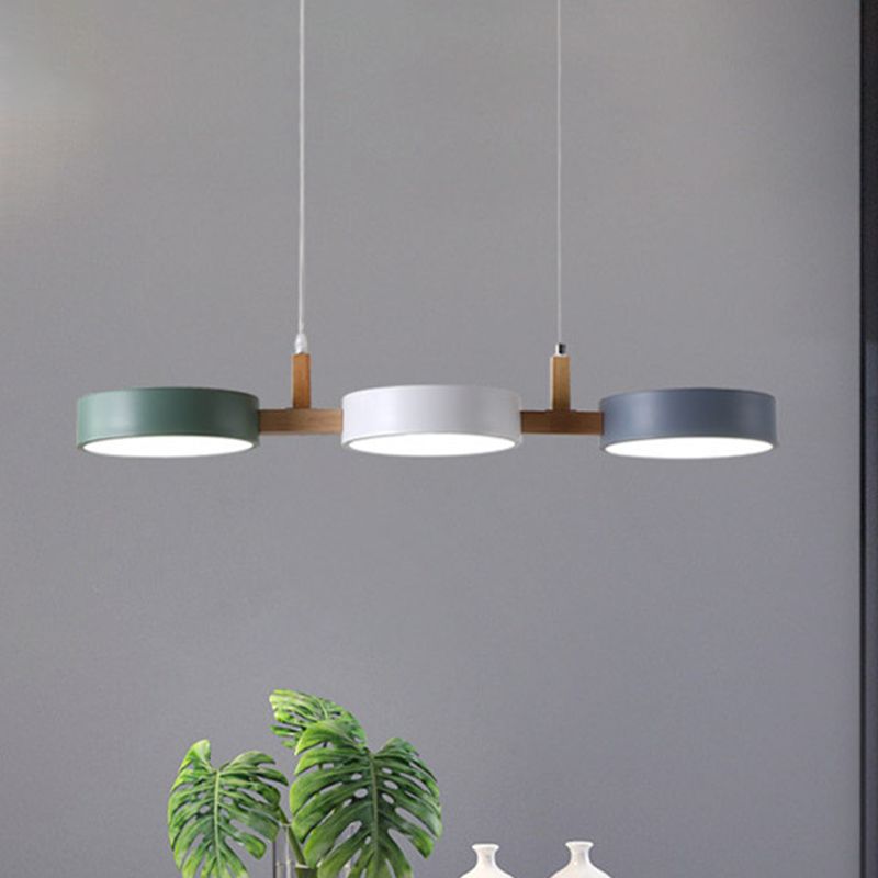 Metallzylinder Multi-Light-Anhänger Nordic 3 Kopf weißgrau-grüne Deckenlampe mit Holzarm