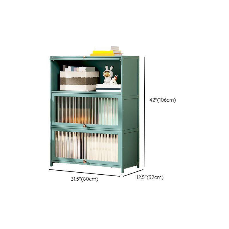 Green Glass Paned Accent Cabinet Modern Bamboo Storage Cabinet