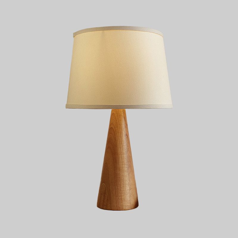 Tavolo da tessuto ombreggiato luce moderna 1 lampada da comodino bianco, base marrone conica