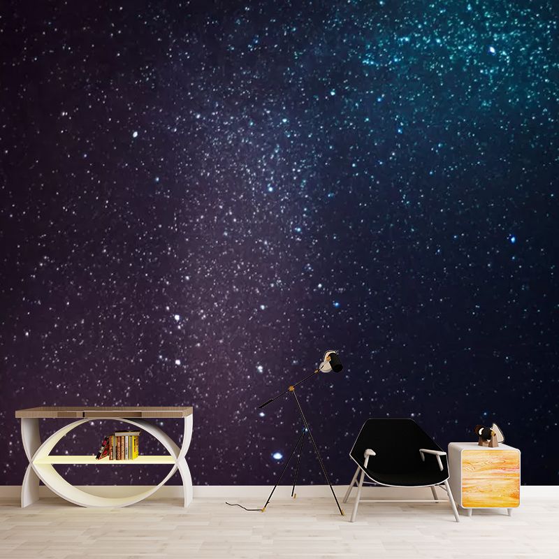 Blue and Black Nordic Mural Wallpaper Customized Size Galaxy Wall Covering for Bedroom