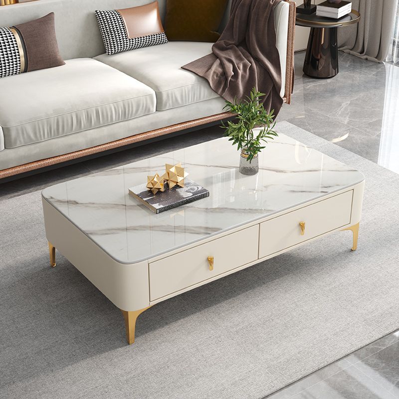 4 Legs Slate Coffee Table Rectangle Single Coffee Table with 2 Drawers