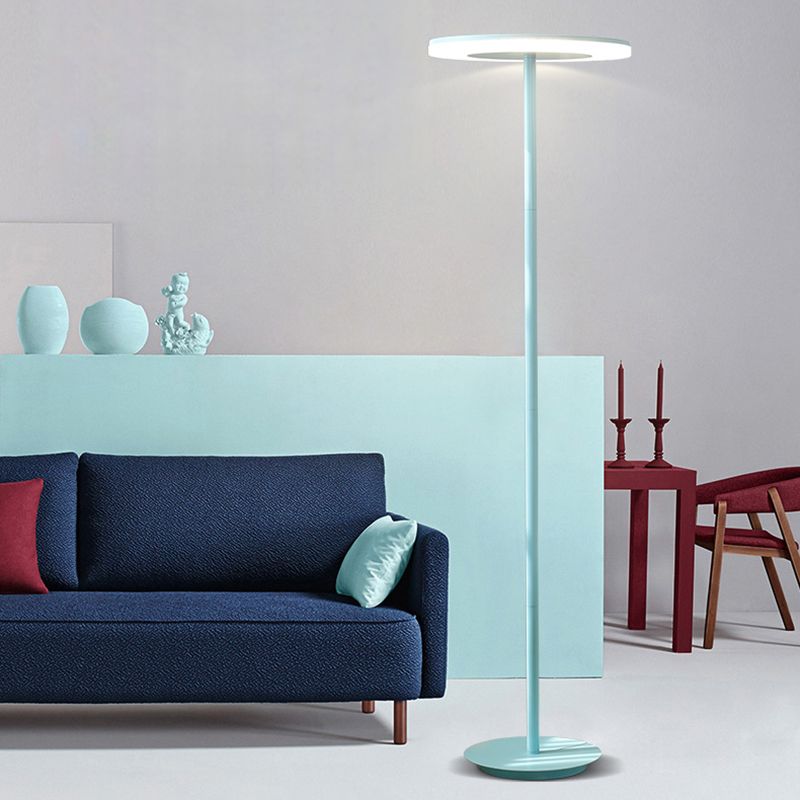 Acrylic Disc Shaped Stand Up Lamp Macaron Style LED Floor Lighting with Slender Tubular Stem in Pink/Yellow, Warm/White Light