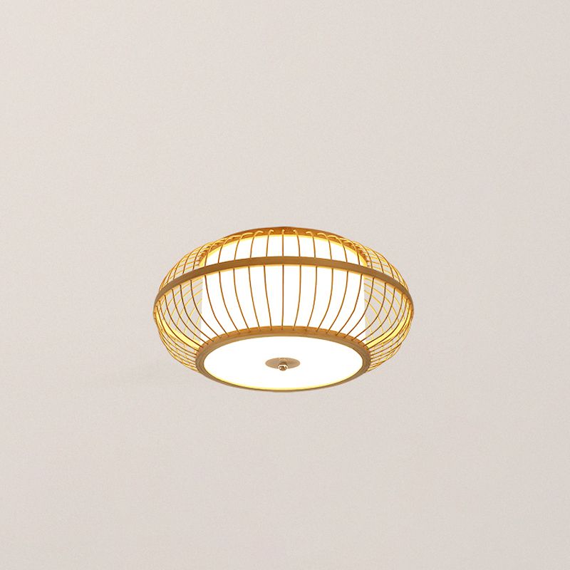 Log Color Ceiling Light Wooden Geometric Flush Mount for Bedroom
