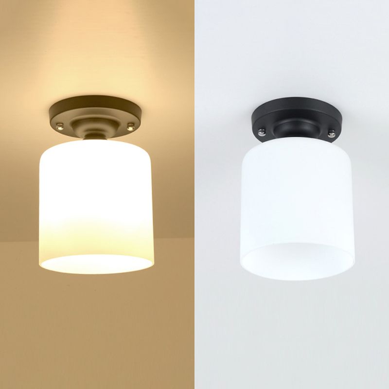 Glass Shade Semi Flush Mount Light Modern Aisle Semi Flush Mount Ceiling Lighting in Black