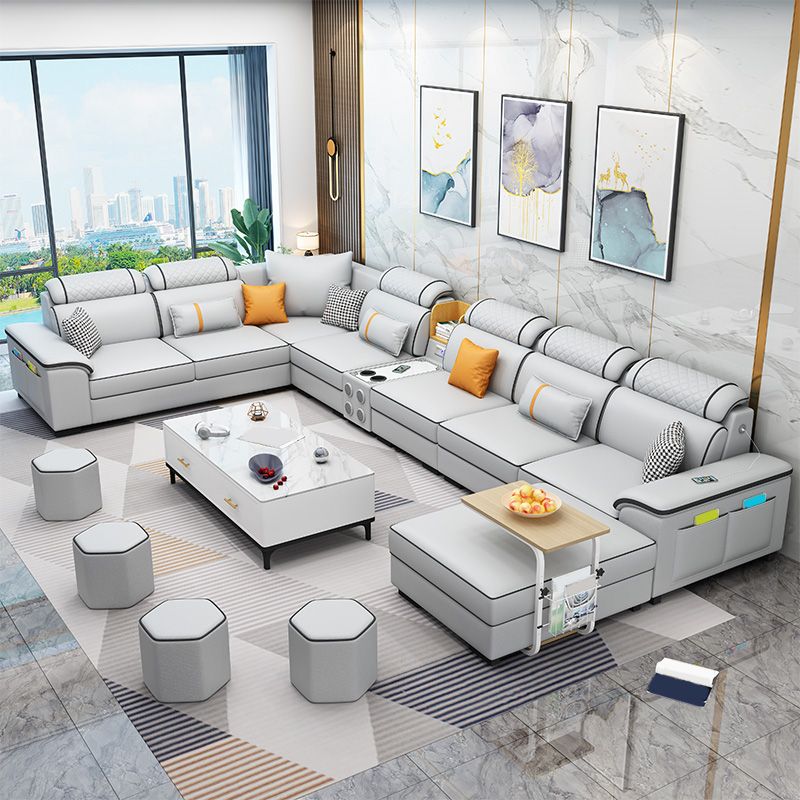 U-Shaped Velvet and Faux Leather Modular Furniture Sectionals for 7 People