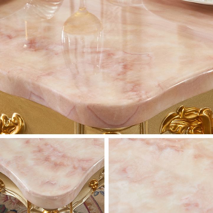 Mesa rectangular victoriana de madera maciza con tapa de mármol y 4 patas de madera