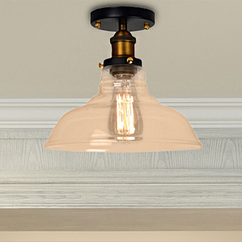 Barn Clear/Amber Glass Semi Mount Lighting Vintage 1 Bulb Bedroom Ceiling Light Fixture