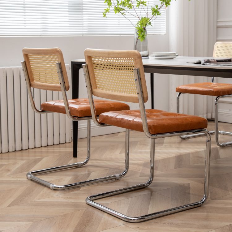 Industrial Style Side Chair Leather Open Back Indoor Dining Chair