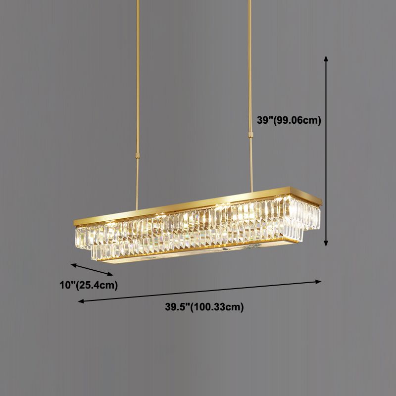 Contemporary Style Rectangle Shape Island Lights Crystal 4 Light Island Lighting in Gold