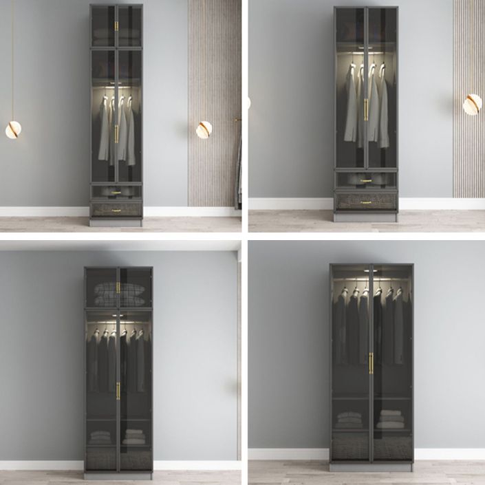 Contemporary Style Glass Wardrobe Grey Colour Wardrobe Closet