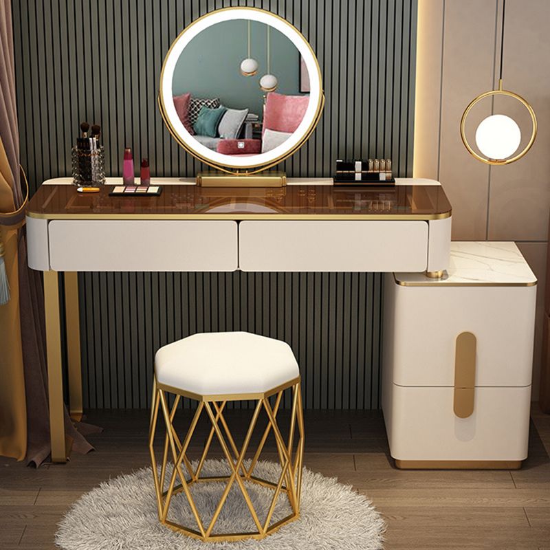 Glass Makeup Counter Bright White Vanity Tables with Storage Drawers, 15.74" Wide