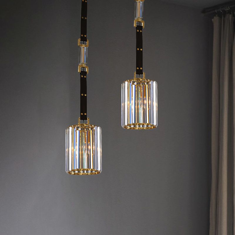 Schwarzer Zylinderfarbton Hanglampe zeitgenössische klare Kristall -LED -Decke Anhänger Licht, 8 "/12" breit