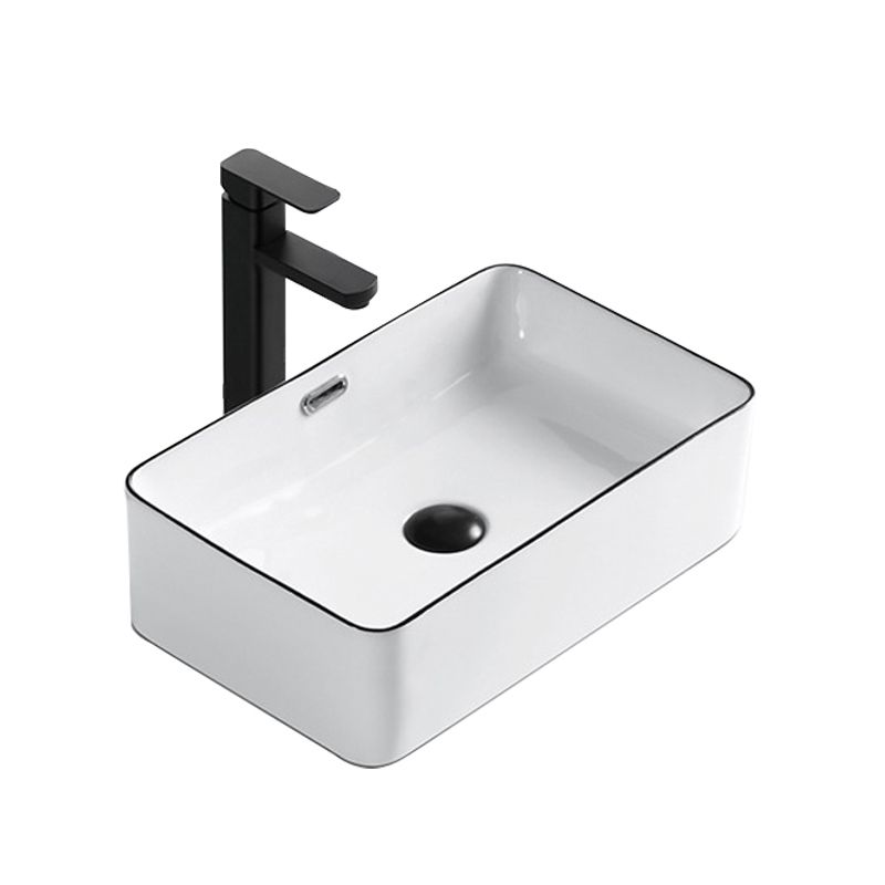 Modern Bathroom Sink Porcelain Rectangular with Overflow and Drain Assembly Basin Sink