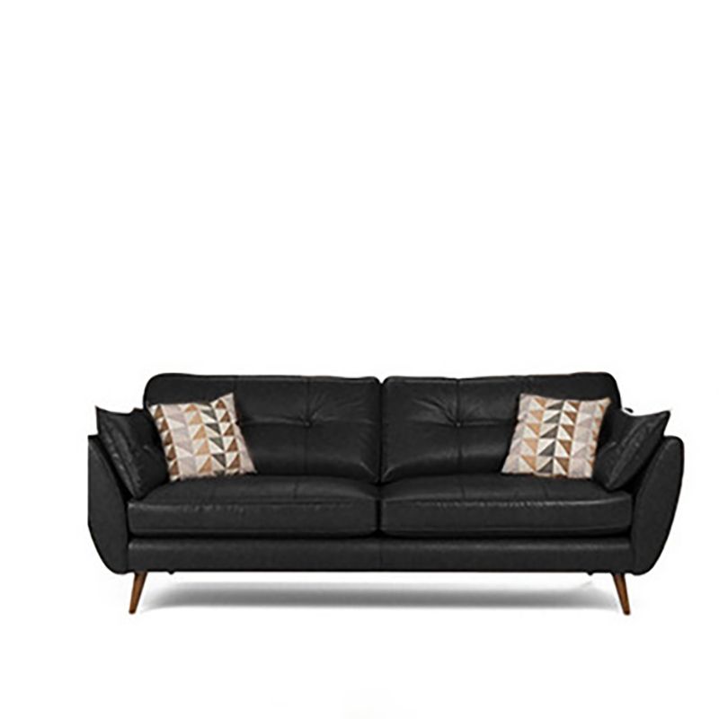 Genuine Leather Flared Arm Sofa Modern Jewel-tuft Wood Legs Sofa