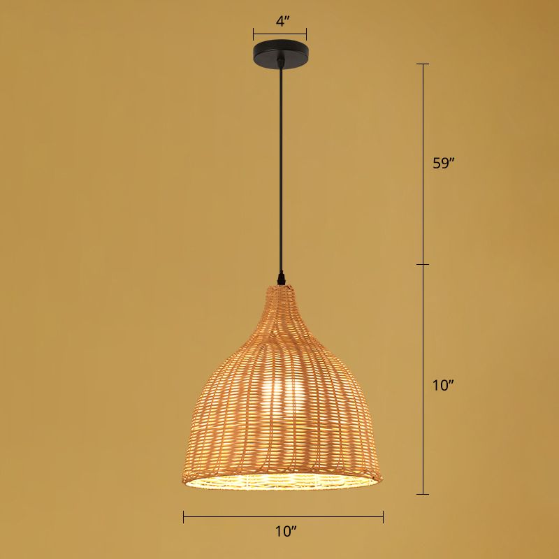 Asian Style Handmade Ceiling Light Bamboo 1 Bulb Restaurant Hanging Light Fixture in Wood