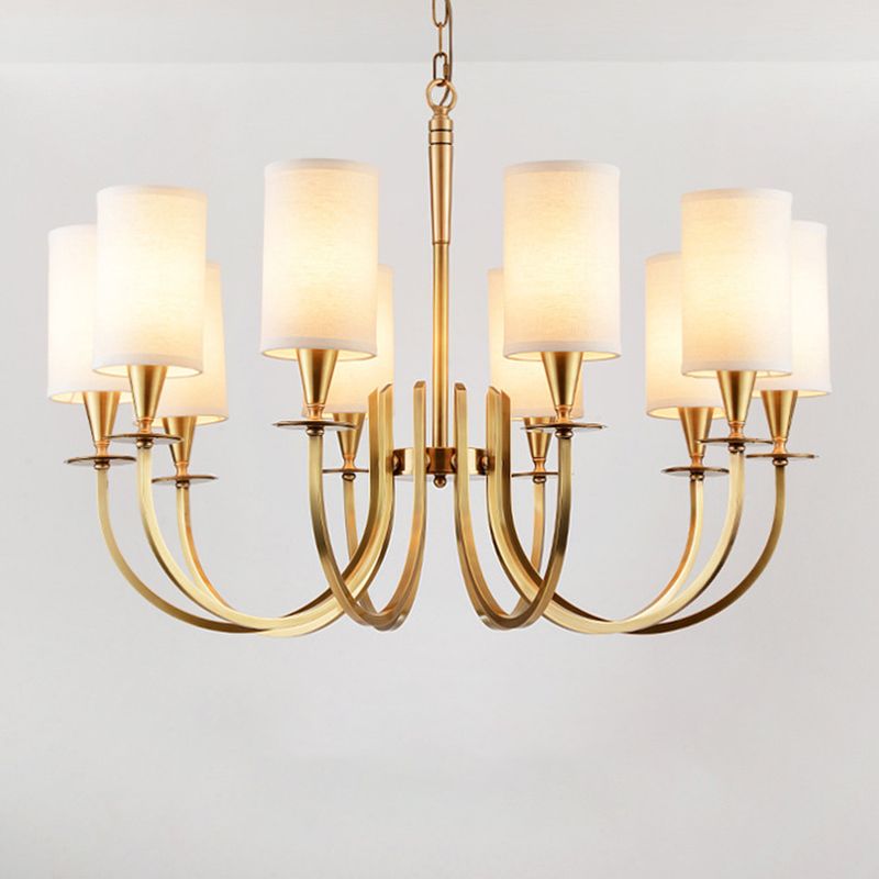 Cylinder Fabric Chandelier Light Minimalism Living Room Pendant Light Fixture in Brass