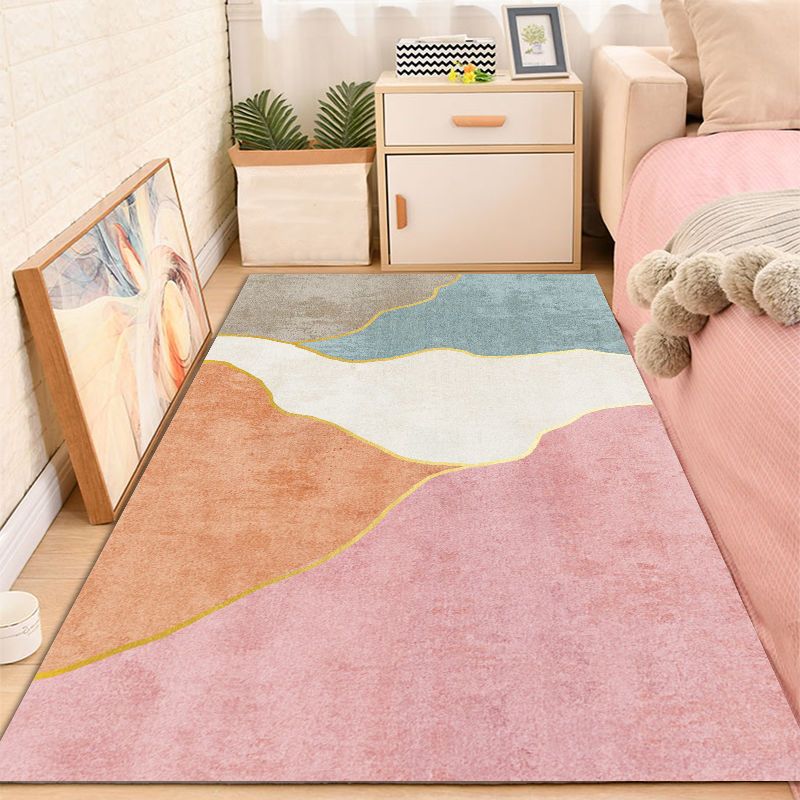 Light Pink Contrast Color Rug Polyester Nordic Indoor Rug Washable Rug for Drawing Room