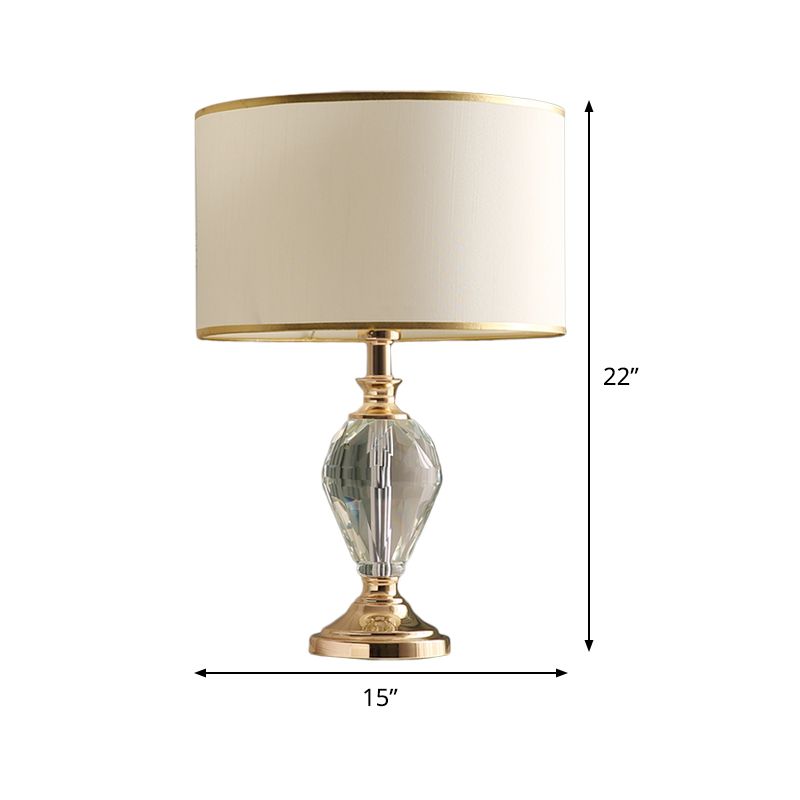 Lampada da scrivania moderna a goccia cristallina smussata 1 tavolo da testa in bianco con tonalità in tessuto