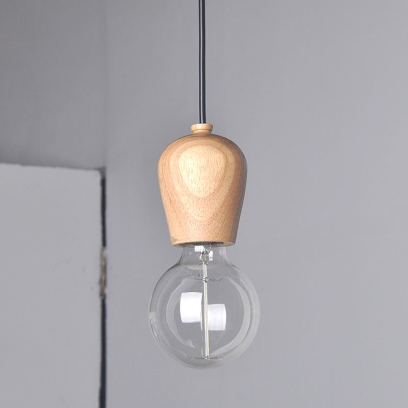 Lámpara de mini lámpara de madera de barril moderno de 1 linda lámpara de péndulo sin sombra sin sombra
