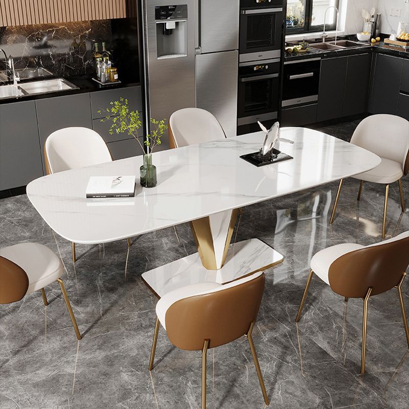 Luxurious Sintered Stone Dining Set Rectangle 1/4/5/7 Pieces Dinette Table Set in White