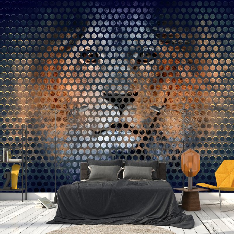 Orange and Black Minimalist Mural Wallpaper Custom-Printed Lion Head Wall Covering for Accent Wall
