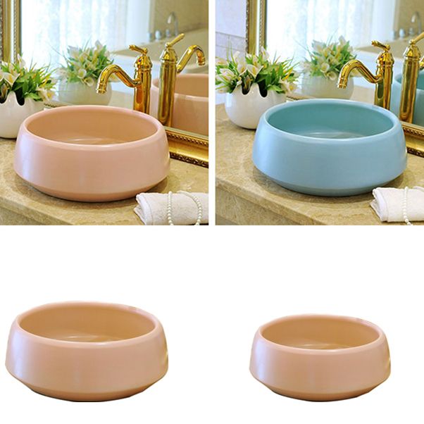 Traditional Bathroom Sink Porcelain Round Vessel Sink with Pop-Up Drain