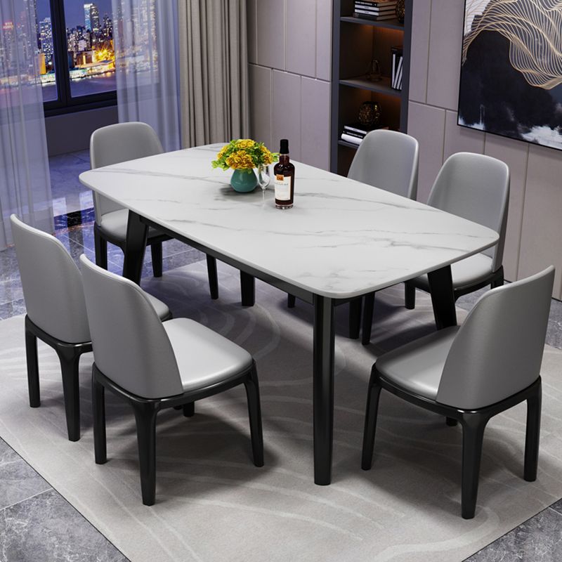 Scandinavian Style Rectangular Black Legs White Slate Dining Table Set with Base