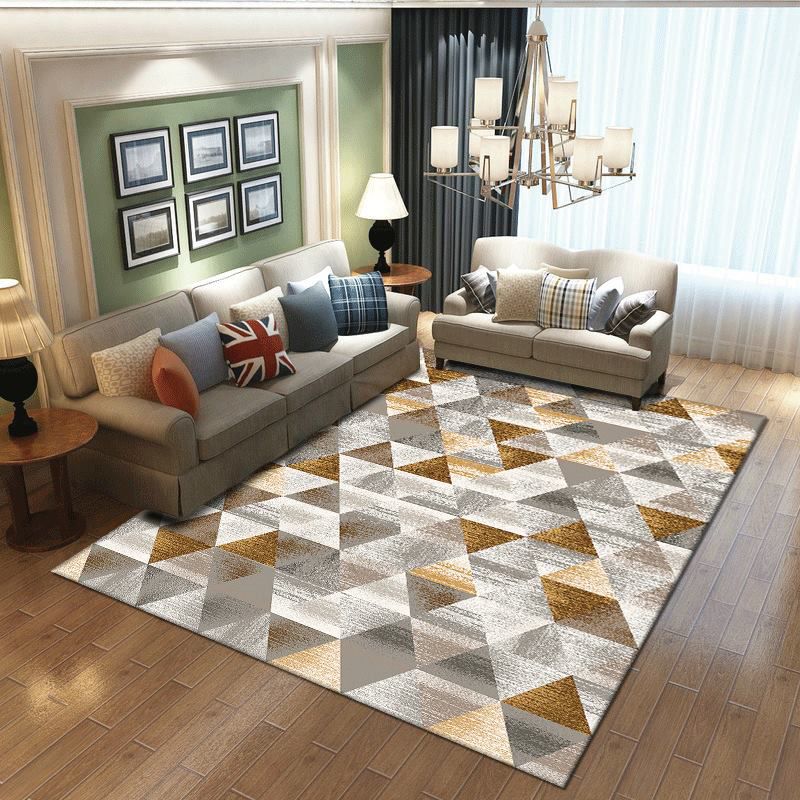 Modern Indoor Rug Geometric Contrast Panel Rug Polyester Non-Slip Area Carpet for Living Room