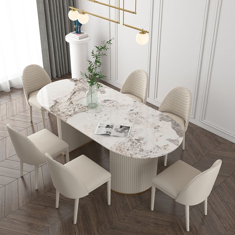 Traditional Luxury Oval Dining Table Sintered Stone Table with White Double Pedestal for Dining Room