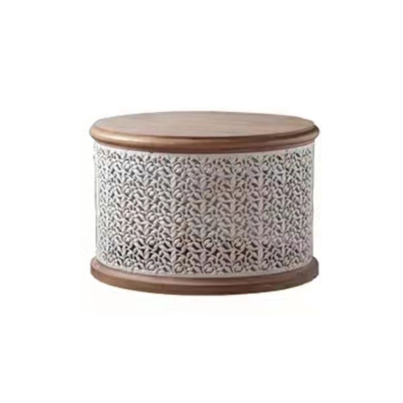 French Country Round Distressed Coffee Table Solid Wood Cocktail Table