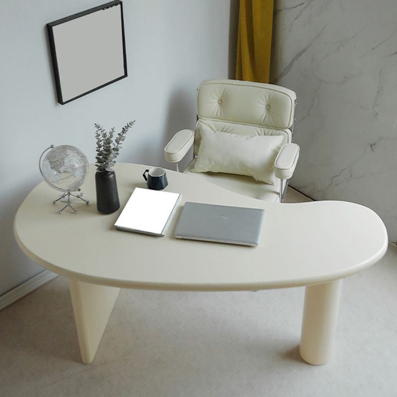 Irregular Shaped Office Laptop Table Wood Writing Desk in White/Black