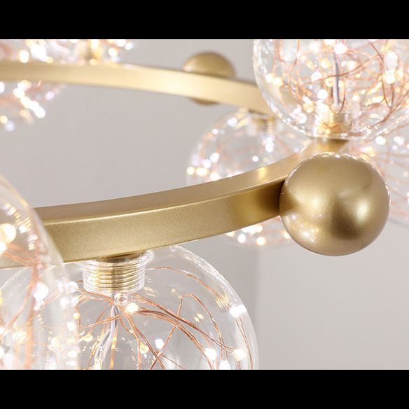 Transparent Glass Orb LED Light Strings Chandelier Round Metal Lamp Body Modern Style Simplicity Lighting Fixture