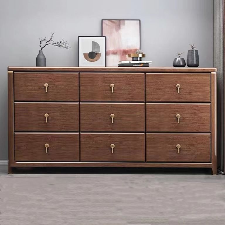Mid Century Modern Chest Wood Rectangular Chest in Walnut Finish