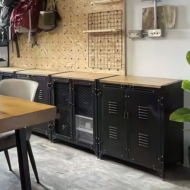 Solid Wood Top Kitchen Island Table Industrial Rectangle Double Sided Cabinet