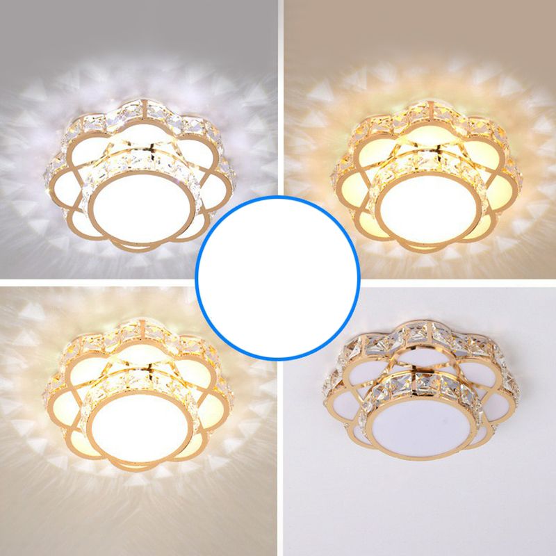 Floral Flush Ceiling Light Contemporary Crystal Rose Gold LED Flush Mount Lighting Fixture