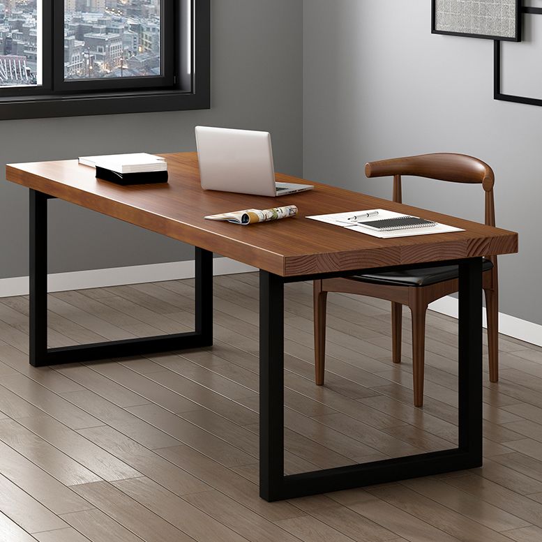 Rectangular Solid Wood Desk with Pine Wood Top and Black Legs