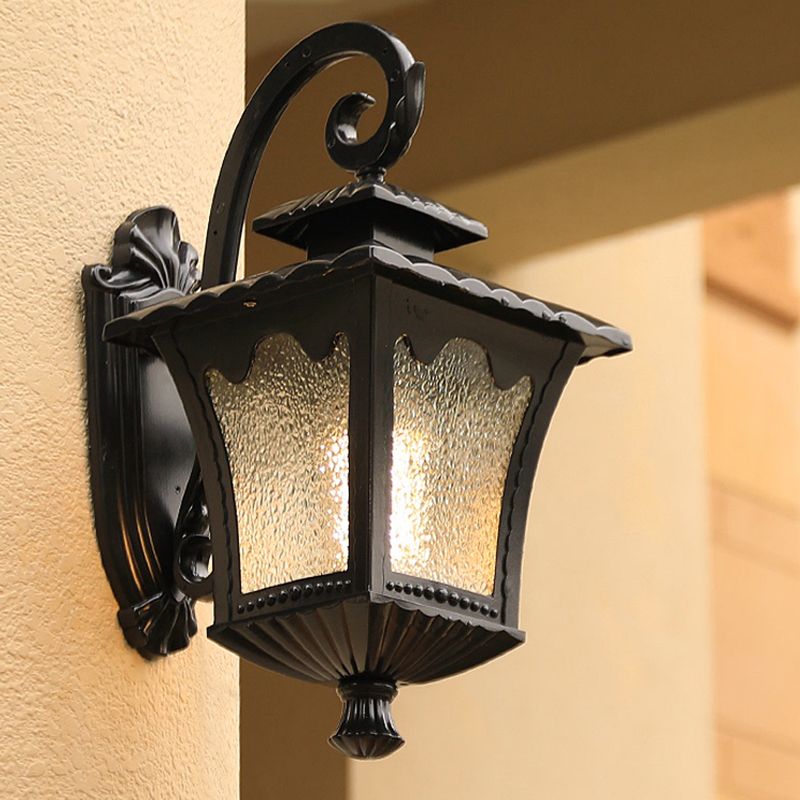Seedy Glass Flared Lantern Wall Sconce Vintage Single Garden Wall Light in Black